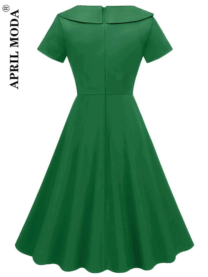 Green Black Red Solid Vintage Party Women Dress Hepburn 1950s Style O Neck  Short Sleeve Elegant Runway Short Daily Summer Dress - AliExpress 200000345