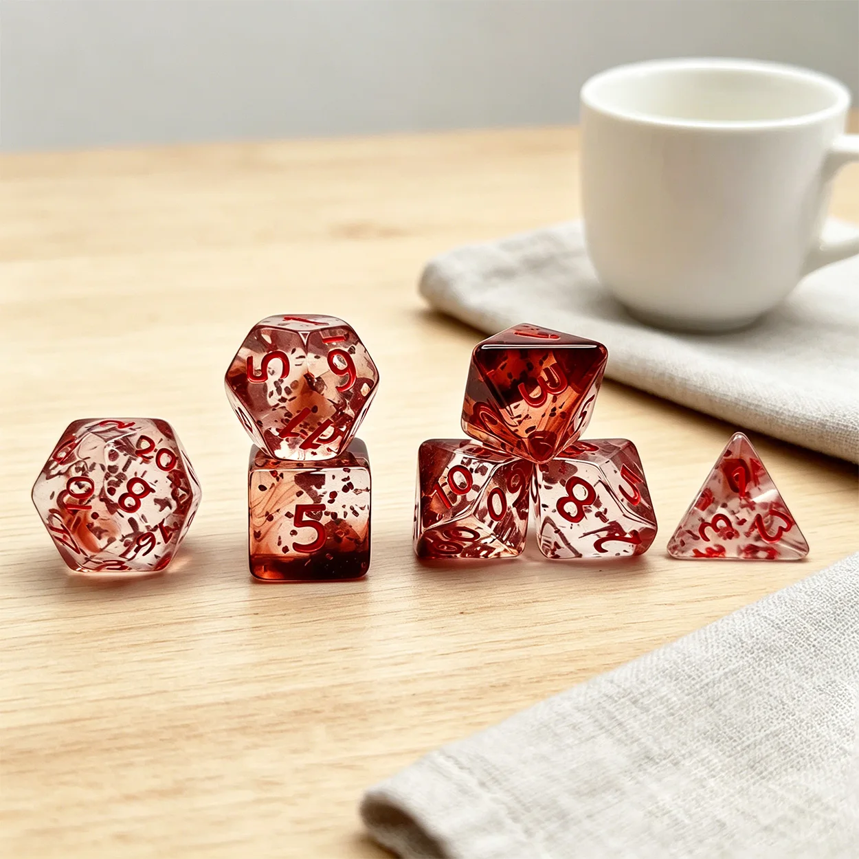 

7pcs Board Game Accessories High Quality Acrylic Dice Unique Blood Effect For Entertainment Table Gaming