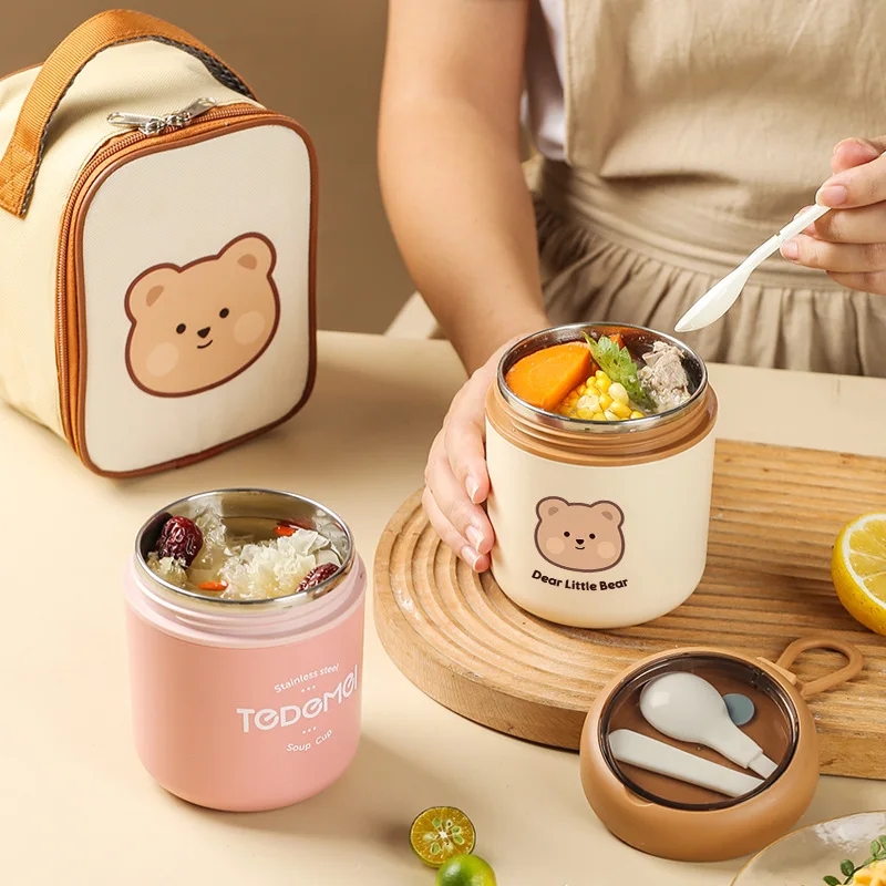 530ml Stainless Steel Lunch Box Cute Rabbit Bear Food Thermal Jar Insulated Soup Cup Container Bento Box For School Children