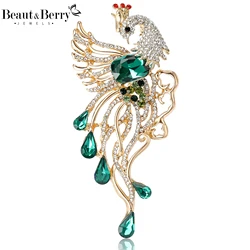 Beaut&Berry Luxury Rhinestone Phoenix Brooches for Women Animal Bird Pins Casual Party Accessories New Gifts Friends Decoration