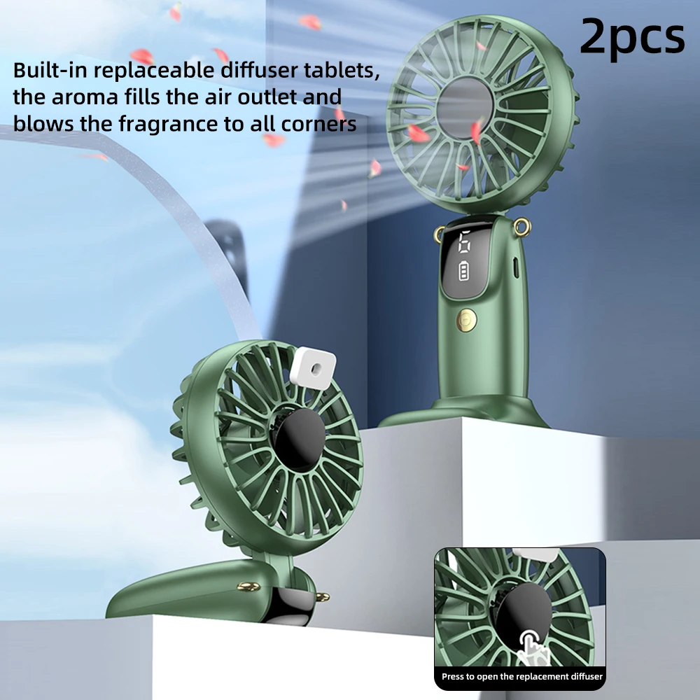 

Diffuser Rechargeable Handheld Fan with Neck Strap 6 Speeds Phone Stand Compact Powerful