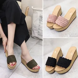 Summer Women's Slippers Casual Flat-Bottomed High-Heeled Shoes Wedges Beach Womens Luxury Slides Bunny Slippers Women Size 11