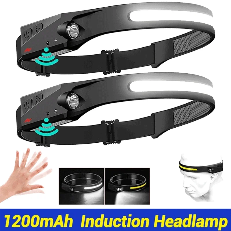 

1-5Pack Powerful LED Induction Headlamp XPE+COB Flashlight USB Rechargeable Camping Fishing Search Light Waterproof Headlight