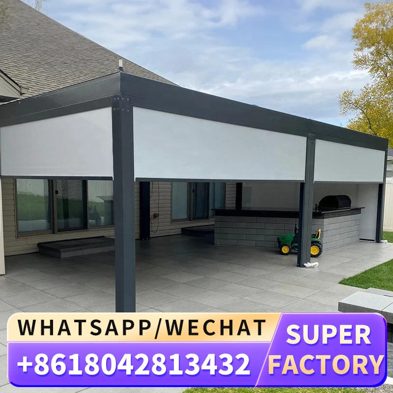 Fabryka OEM 3x3 4x3 5x3 6x3 4x4 6x4 8x4m Ręczna lub zmotoryzowana zewnętrzna aluminiowa pergola z żaluzjami Nowoczesna luksusowa pergola ogrodowa