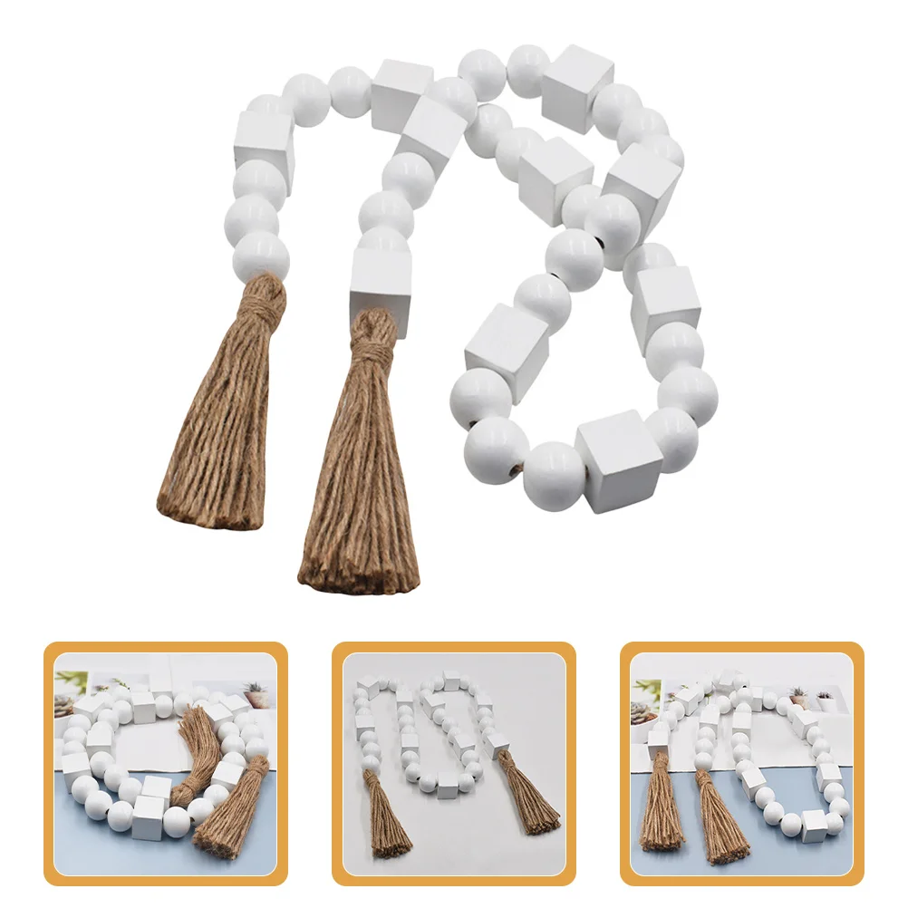 

Hemp Rope Tassel Bead Decoration Bohemian Diy Hanging Ornament Wooden Bead String Farmhouse Garland Party Decor