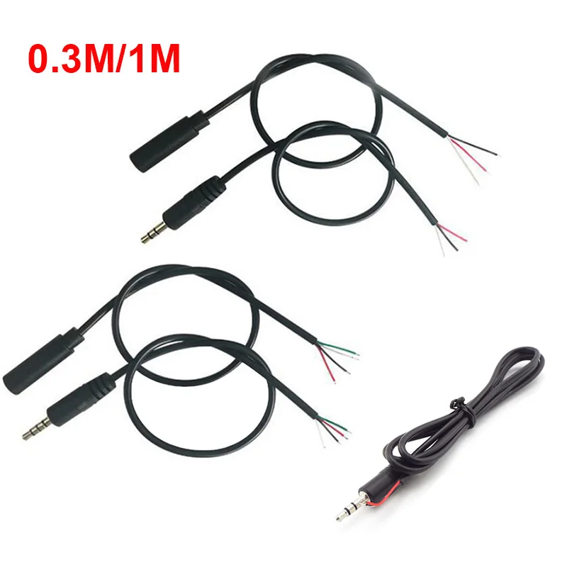 0.3/1M Audio Extension Cable 3.5mm 3 Pin 4 Pin Male Female Connector adapter Aux Head Line 3.5mm Stereo DIY Cable Core Wire D6