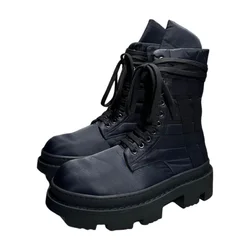 Men High Top Shoes Platform Sneakers Canvas Lace Up Heels Luxury Vintage Trendy Designer Motorcycle Boots Black