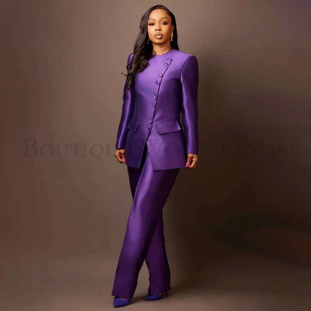 

Luxury Purple Women Suits Customzied Single Breasted Formal 2 Piece Jacket Pants Fashion Office Lady Female Clothing Outfits