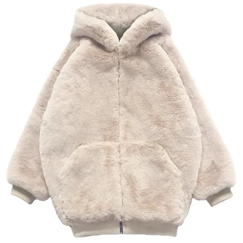 Abrigo con capucha de oso de peluche para mujer, abrigo grueso de piel sintética, ropa de abrigo cálida de estilo informal, moda de invierno, 2023