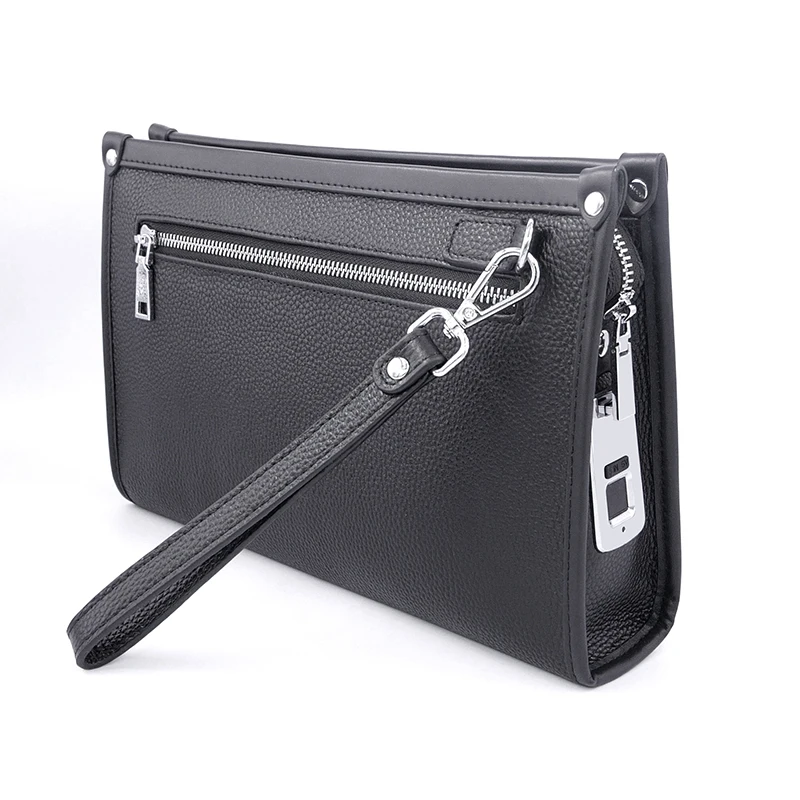 

Lock Private Label Men's Vintage Clutch Bag Low MOQ Money Clutch Bag Genuine Wallet Finger Print Man Handbag