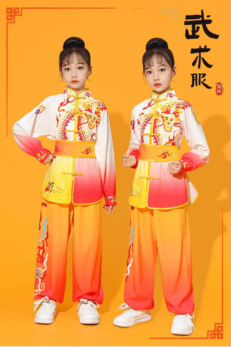 Nuovo Kung Fu ragazzi e ragazze anno per bambini Wushu Costume formazione studenti Wushu pratica vestiti costumi di prestazione