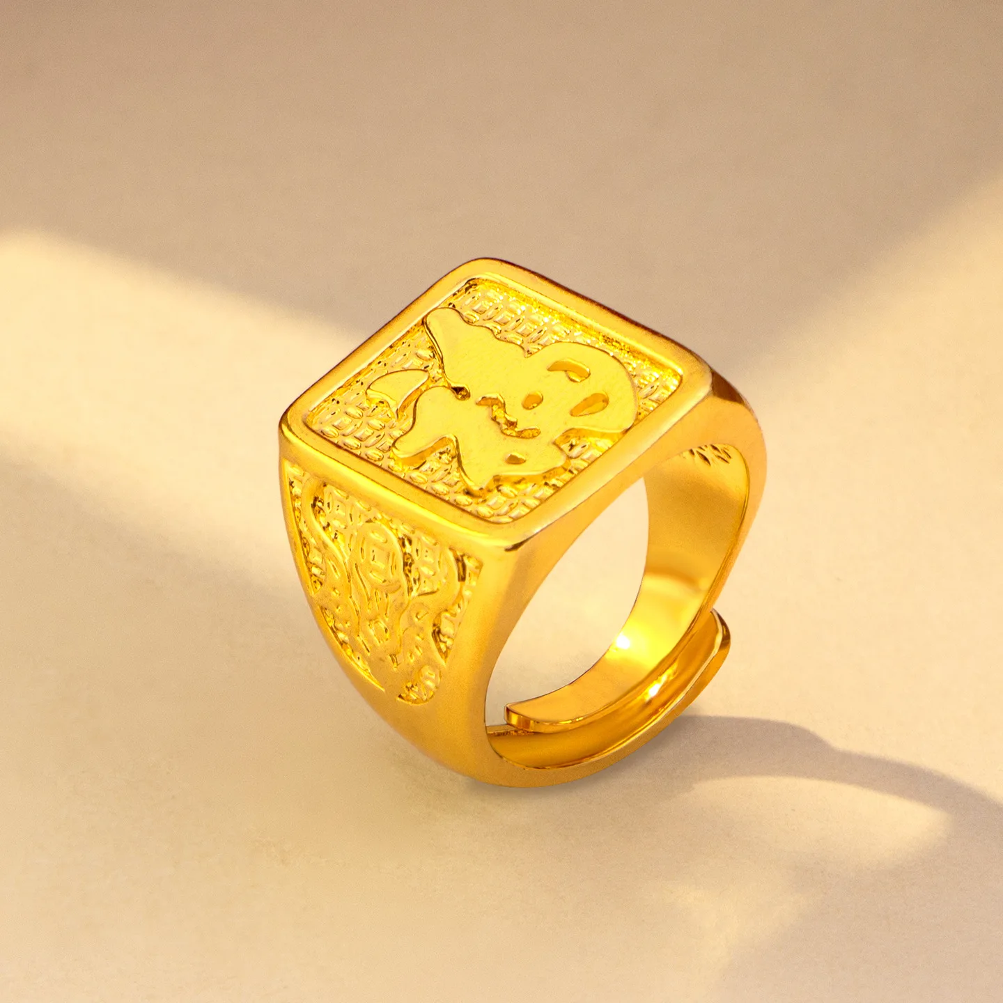 

Luxury 24K 9999 Pure Gold real gold Men's Fu Character Open Ring Atmospheric Wide Face Ring