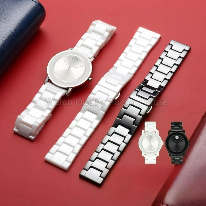 Pulsera de reloj de cerámica de primera calidad para Movado BOLD AR70002, correa de reloj de 14 ~ 22mm, interfaz plana, hebilla de mariposa de doble presión