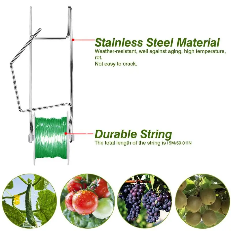 심기 토마토 후크, 꼬기 롤러, 온실 야채 지지 클립, 온실 trellising 키트, 15m 로프, 10 개