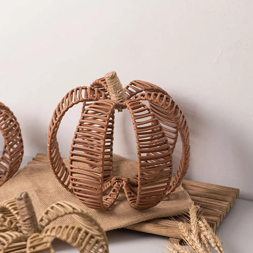 

Small Handwoven Pumpkin Ornament Plastic Iron Frame Desktop Decoration Halloween Party Table Decor Woven Pumpkin Model