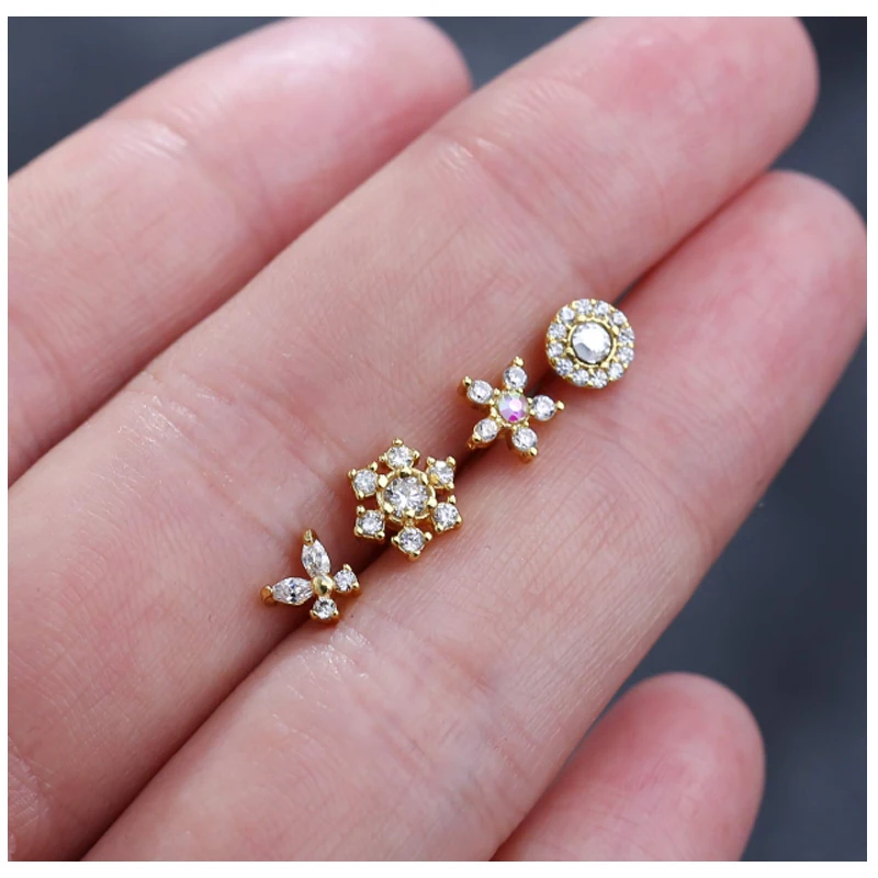 تشيكوسلوفاكيا فراشة ستار زهرة الأنف ثقب المجوهرات للنساء ، الأنف خواتم ترصيع ، L شكل مسامير ، 20 جرام ، 4 قطعة