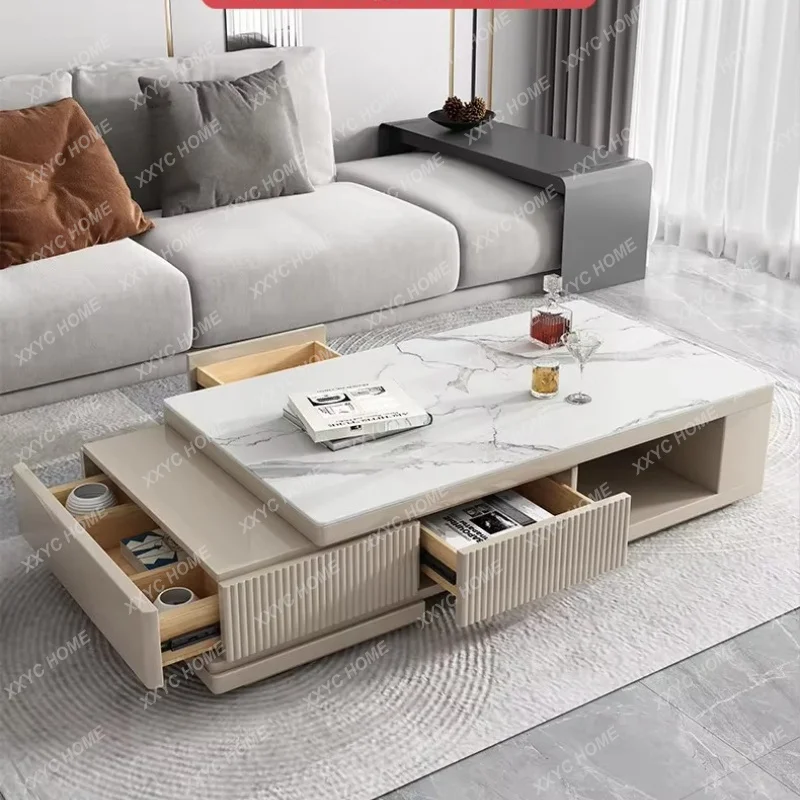 X Rock slab coffee table living room household light luxury modern coffee table TV cabinet cream advanced new telescopic