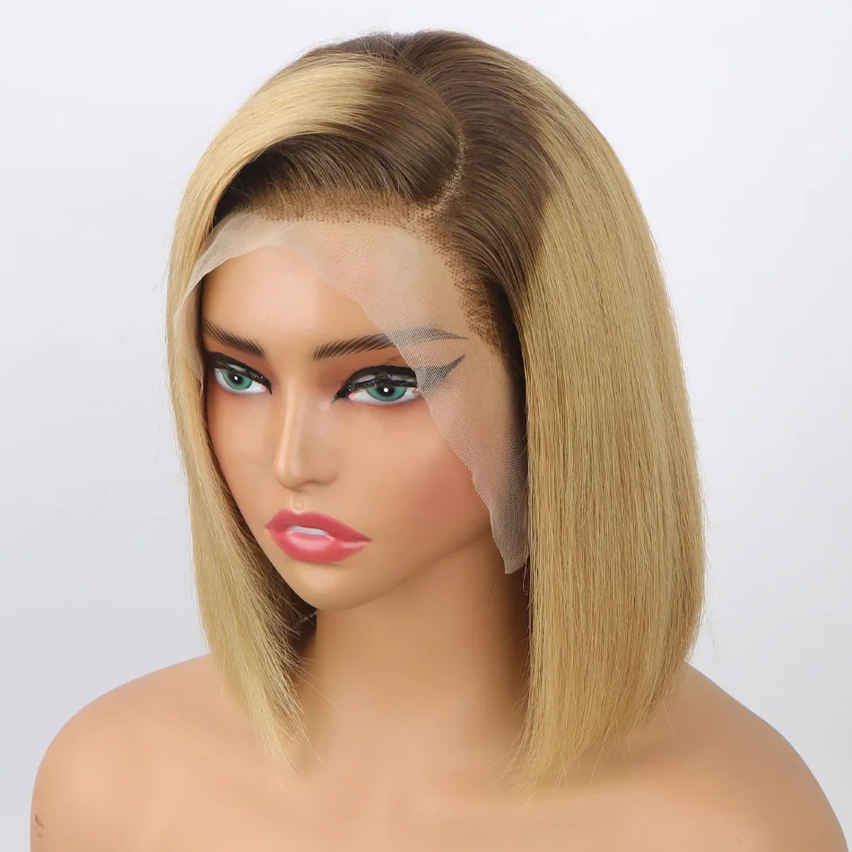 

Omber Brown Straight 13x4 Lace Frontal Wig Brazilian T427 Ombre Blonde Colored 13x4 Lace Front Human Hair Wigs For Women