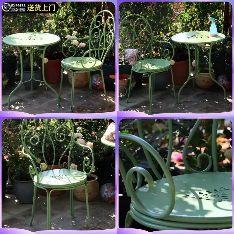Wrought Iron Outdoor Table Set for Balcony Garden Patio Terrace Courtyard Sun Room Rustic Farmhouse Style Leisure Dining