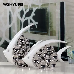 Silver Plated Bouble Couple Kiss Fish Modern Europe Ceramic Furnishing Articles Office Home Livingroom Ornament Decoration