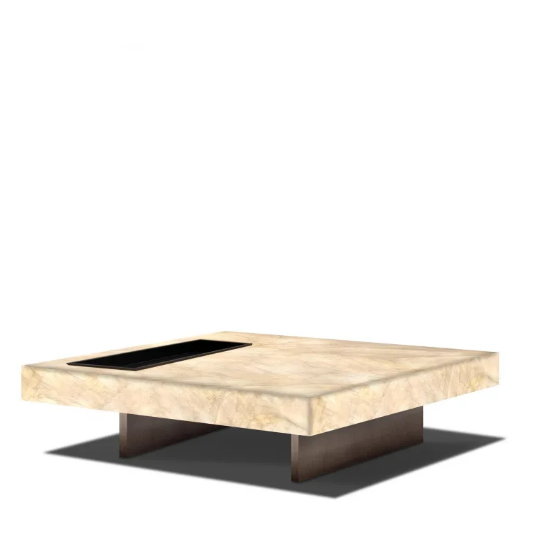 

Modern wabi sandy wind luminous jade coffee table luxury stone marble small apartment large flat floor apartment living room