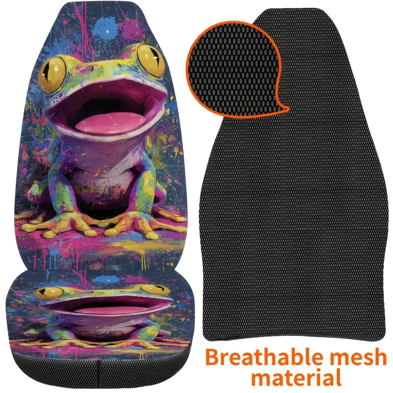 Two Colorful Frog Print Car Seat Covers That Are Easy To Clean, Featuring Stylish And Fun Designs Suitable For All Seasons. Thes
