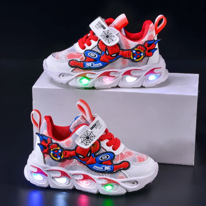 Disney Fashion Spiderman Baby Boys Sneakers Spring/autumn Children\'s Shoes Lighted Sneaker Trendy Kids Boy Sports Casual Shoes