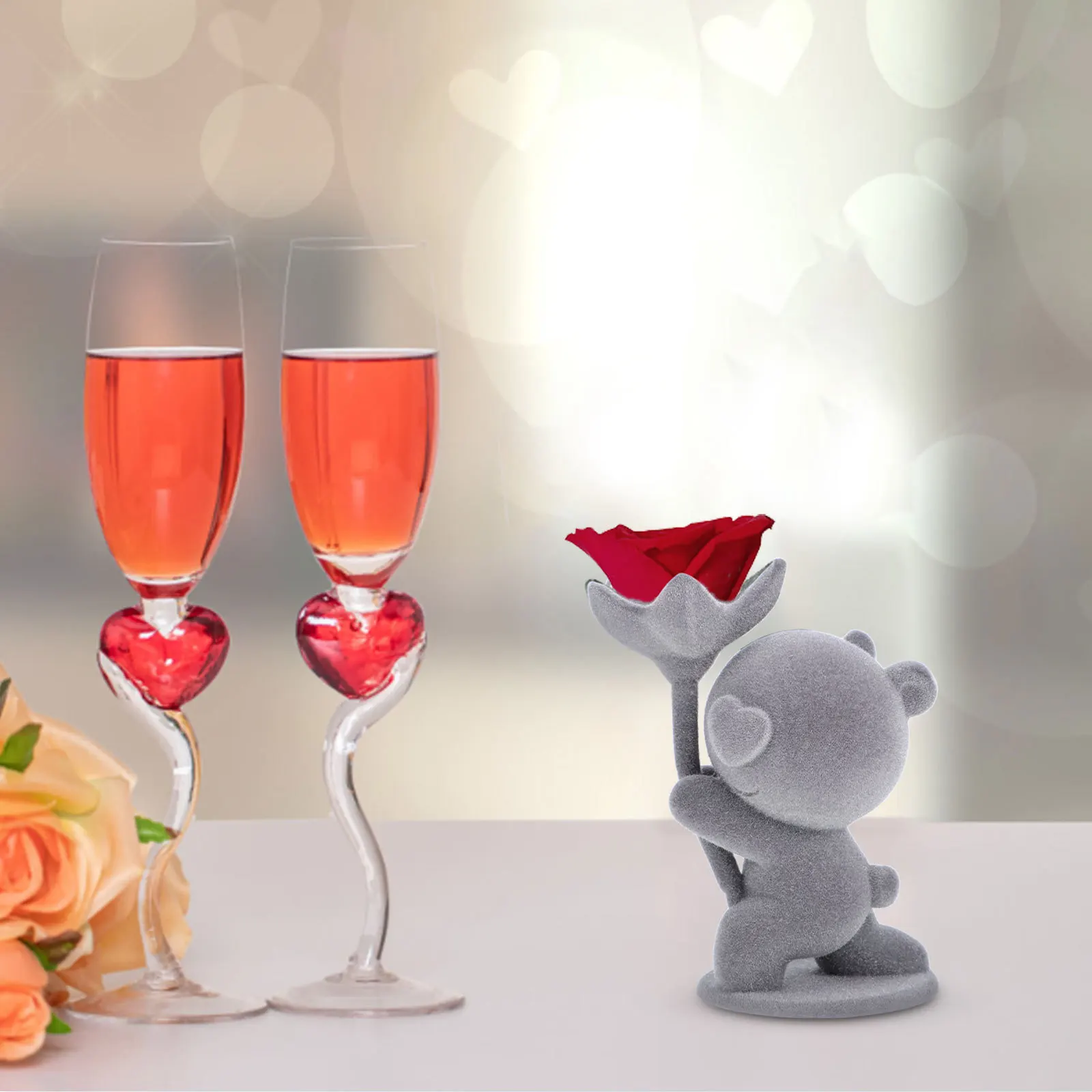 ของตกแต่งบ้านรูปหมีขนปุย วัสดุนุ่ม ฉากโรแมนติกสำหรับการขอแต่งงาน ที่วางดอกไม้แห้ง สำหรับห้องนั่งเล่น ห้องนอน โต๊ะทำงาน