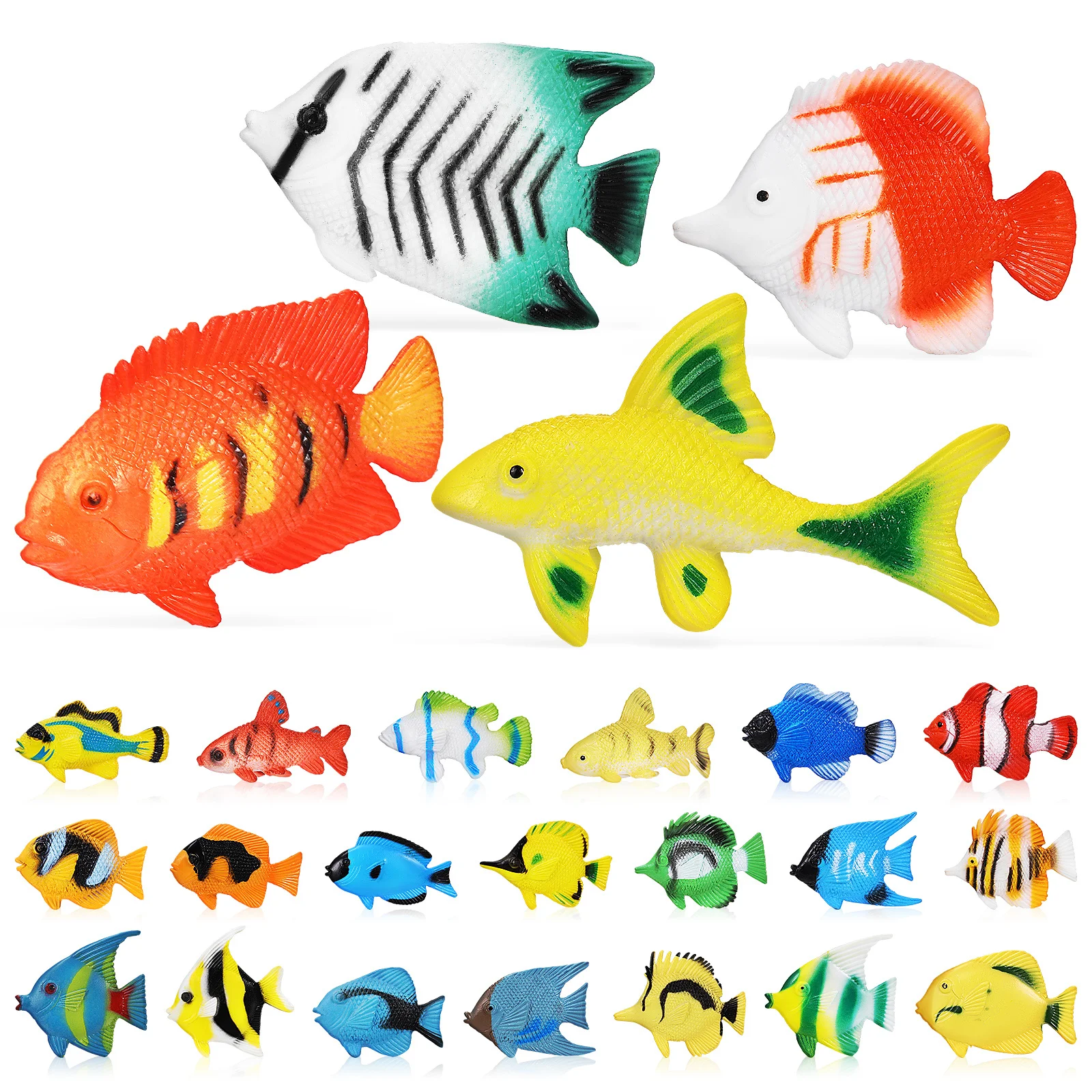 24Pcs Assorted Tropical Fish Plastic Ocean Figures Educational Kids Bath Decor Party Favor Prizes Plastic Fish
