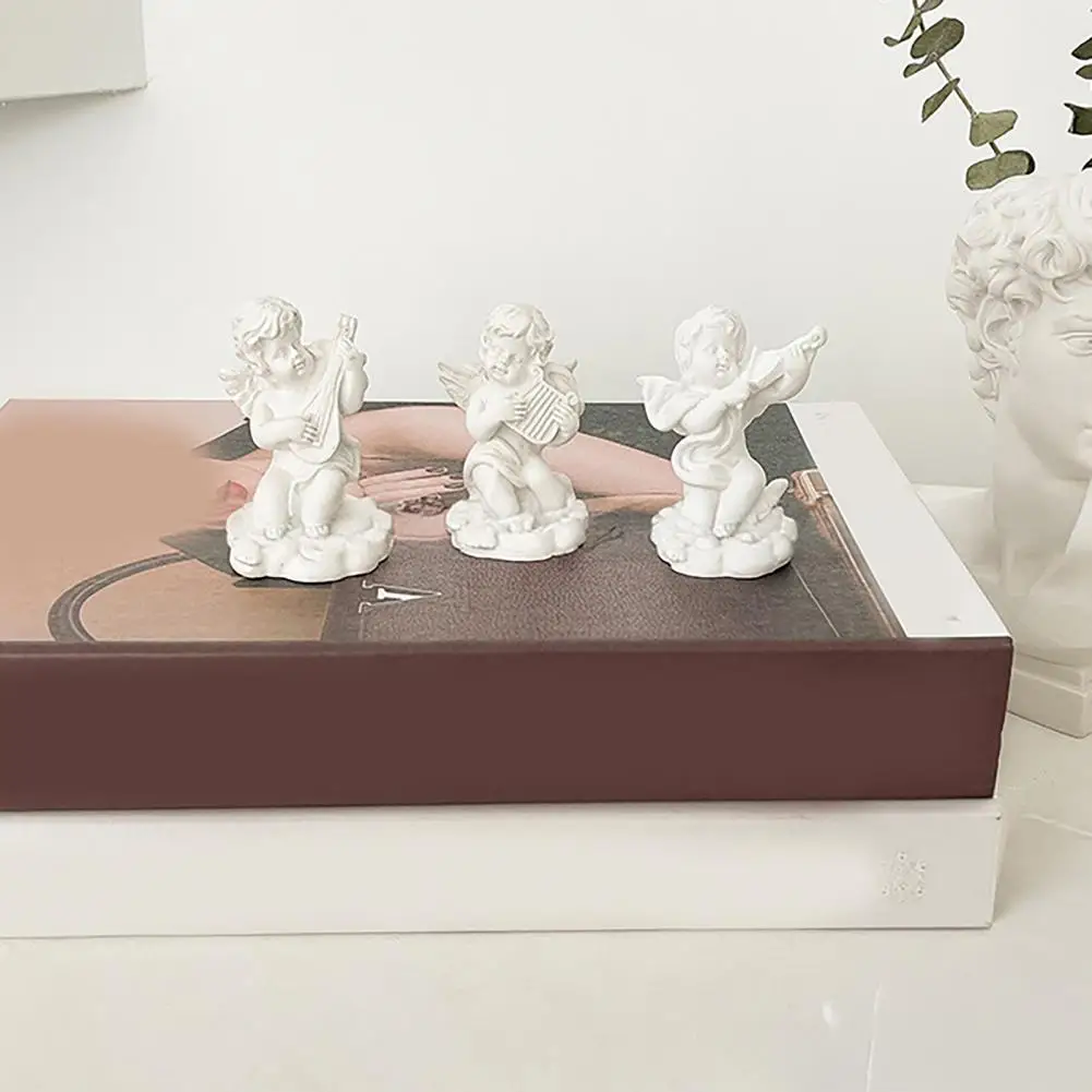 2026 2 Pcs Mini Cupid Figurine Small Resin Cherubs Playing Musical Instrument Statue Miniature Decorative White Angel Ornament f
