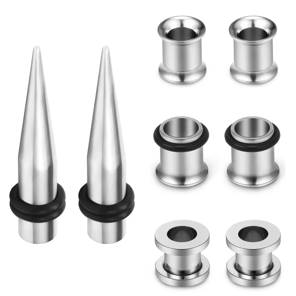 1-4 Pairs 316L Surgical Stainless Steel Ear Gauges Plugs Tunnels Taper Stretching Kit Expander Piercing Jewelry Silver 2-10mm