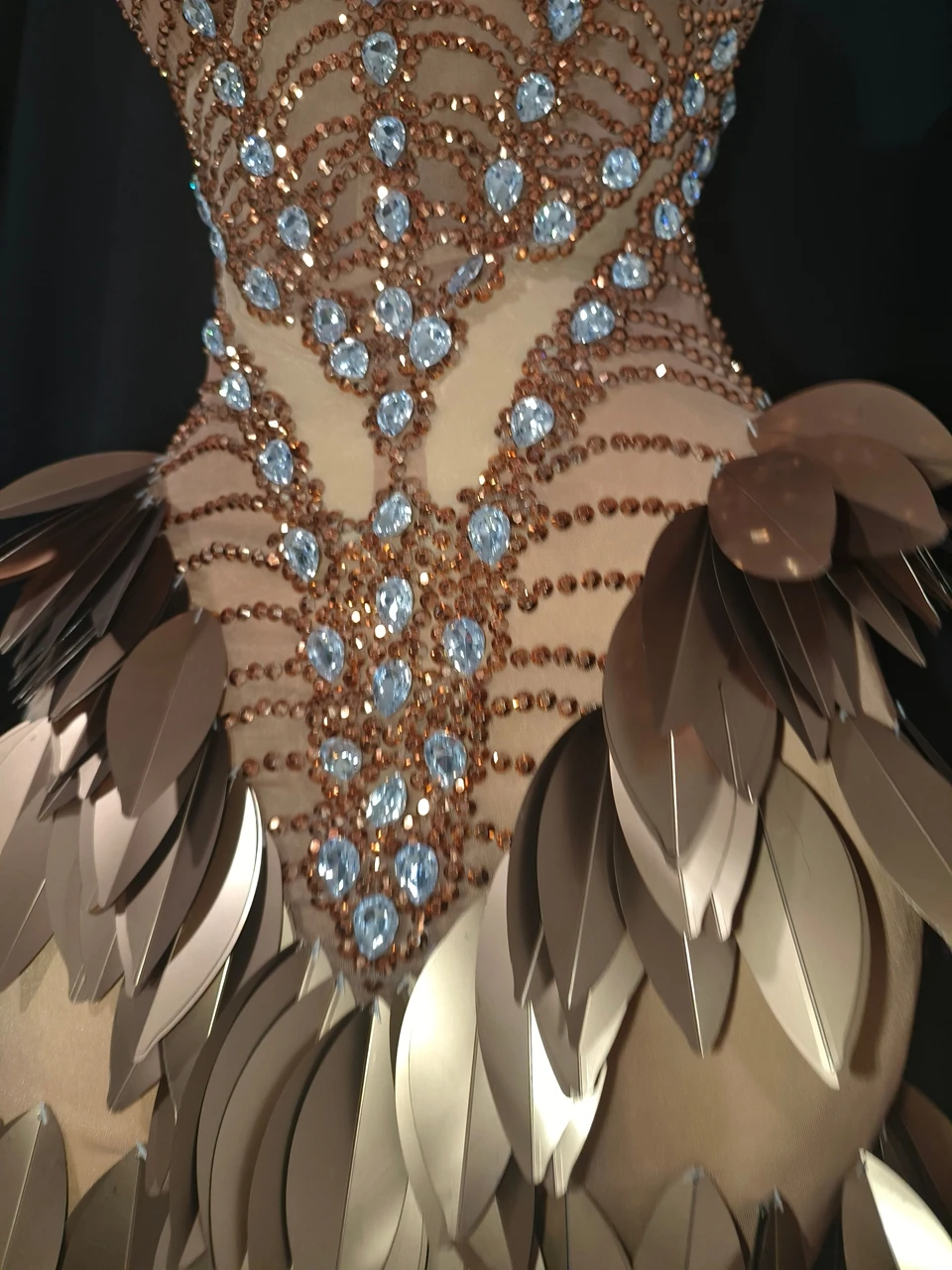 Sparkly Rhinestone Plastic Feather Strapless Birthday Celebrate Evening Prom Long Dress Women Sexy Transparent Photo Shoot Wear view 4