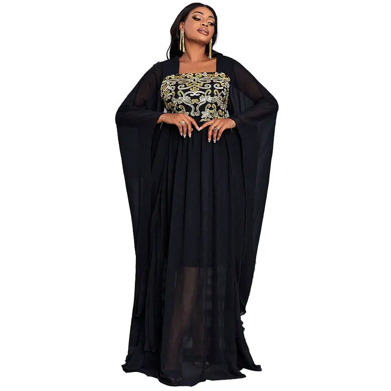 Groot formaat geborduurde kralen pailletten lange Sve A-lijn jurk avond prom Dr voor bruidsmeisjes in chiffon stof