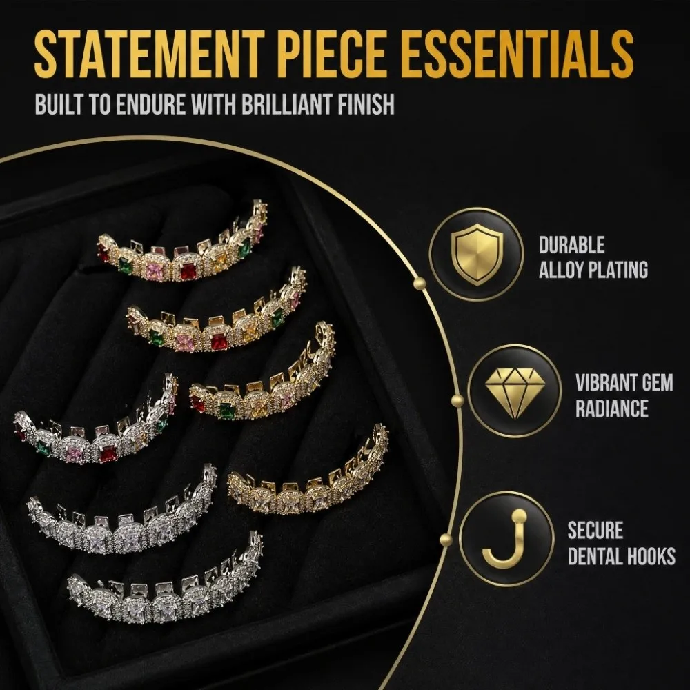 Convenient Rainbow Color Hip Hop Teeth Grillz Fashion Vintage Teeth Jewelry Unique Cubic Zirconia Rainbow Grillz Party