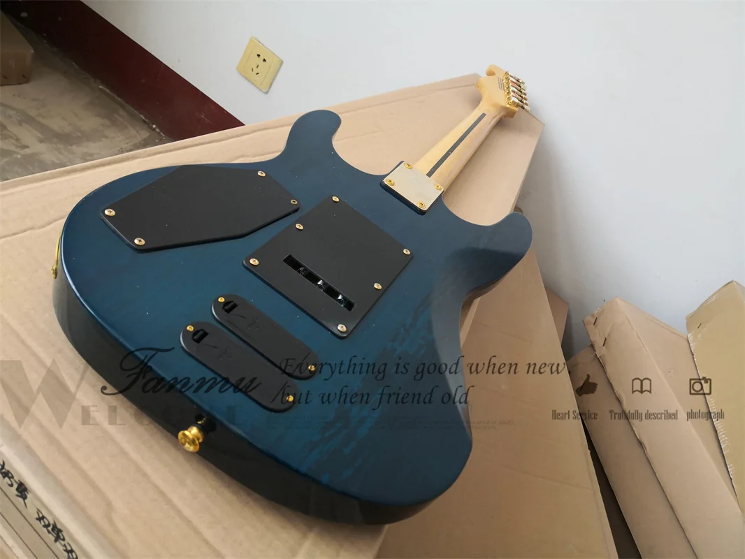 Blue Electric Guitar PC-1 Guitar Basswood Body Maple Fingerboard Tremolo Bridge SSH Pickups Active Battery Gold Tuners