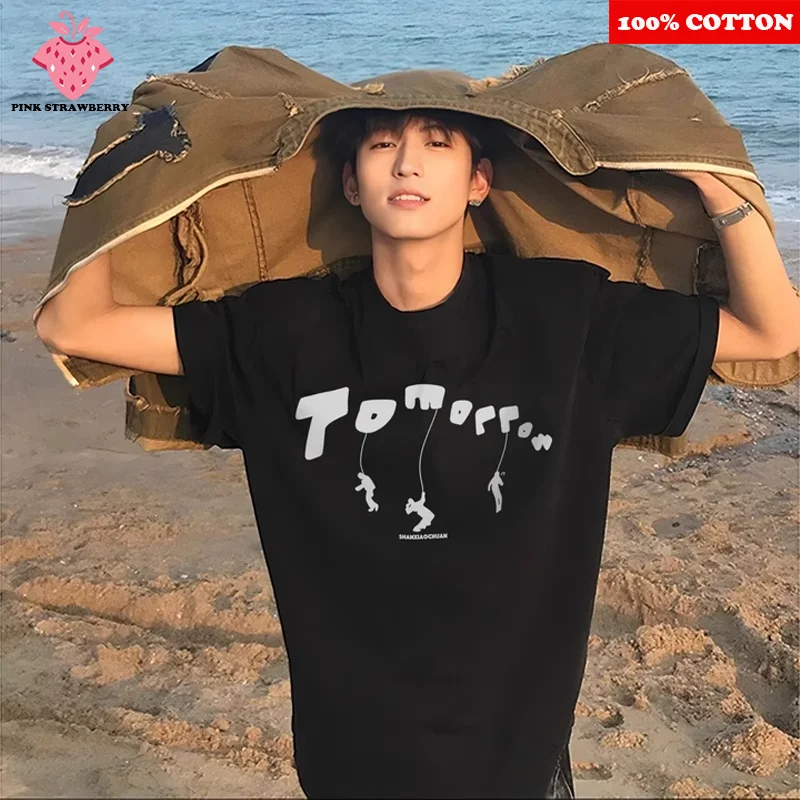 

American style design Print T-shirt Men Summer 2025 New 100% Cotton Short sleeve Couple Tee Loose Casual Y2k Tops Male clothing