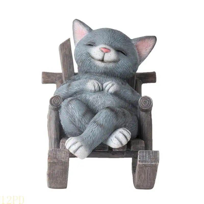 12PD Creative Cartoon Rocking Chair Cats Dog Statue for Home and Office Decors Miniature Animal Figure for Tables and Shelves
