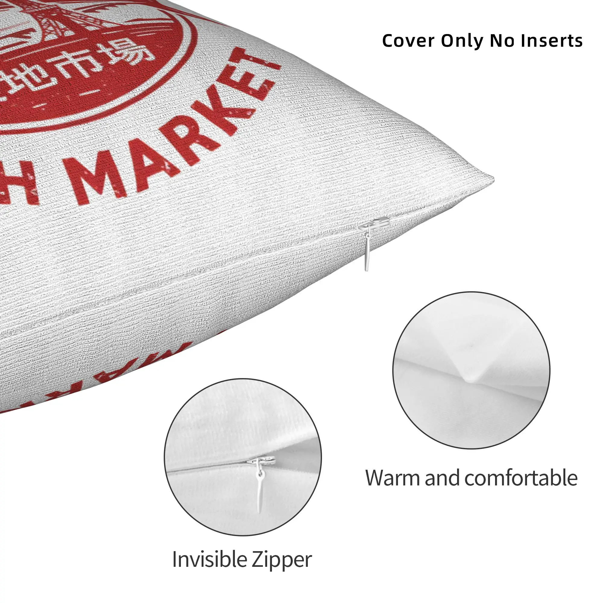Japanese Seafood Market Tsukiji Fish Market  Square Pillow Cases Cushion Covers Custom Zipper Decor Pillowcase for Sofa 40x40cm