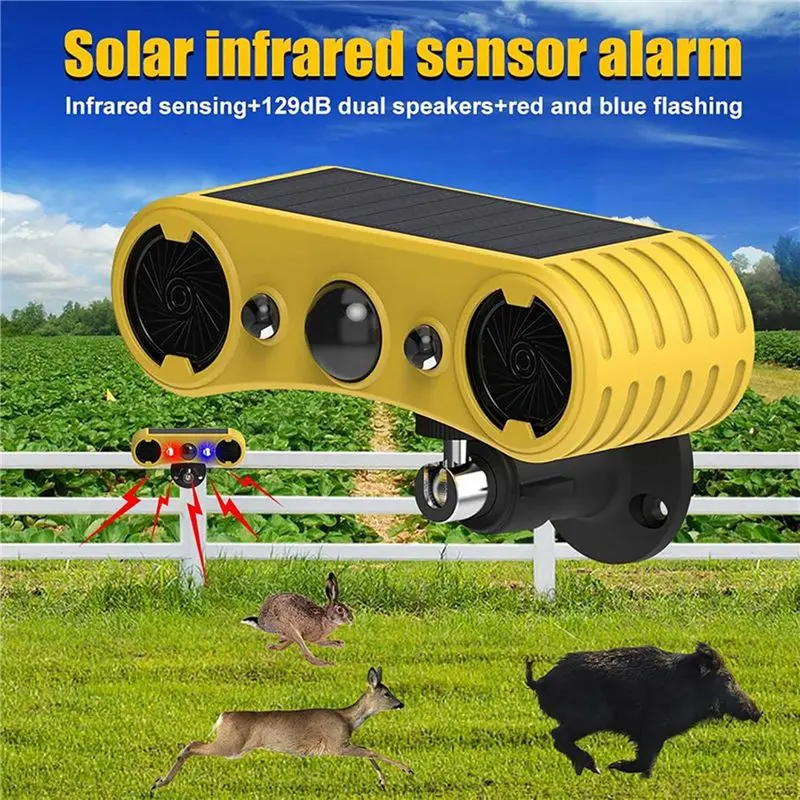 ABMS-4X Solar Motion Sensor Alarm, Outdoor Warning Light,13 Sounds Security Alert System Animal Repeller For Farm Yard Barn
