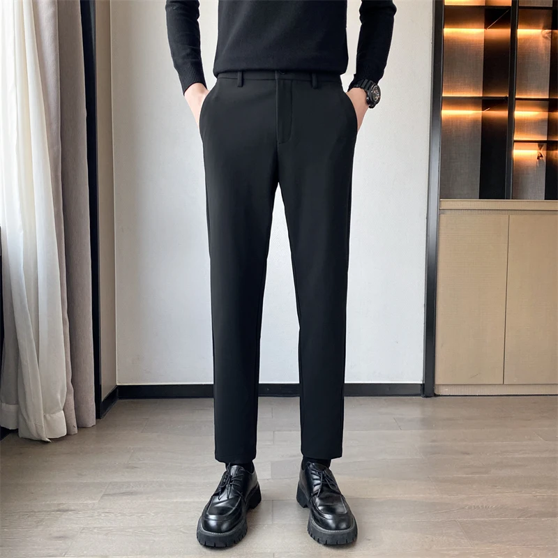 

Men's slim fit business casual straight leg pants in spring and autumn, solid color wrinkle resistant and iron free pants