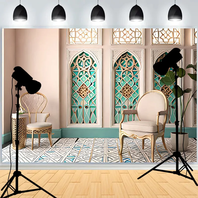 Geometric Patterns Arabesque Arched Door Dome Photography Background Lslamic Architecture Palace Studio Backdrops SQ-05
