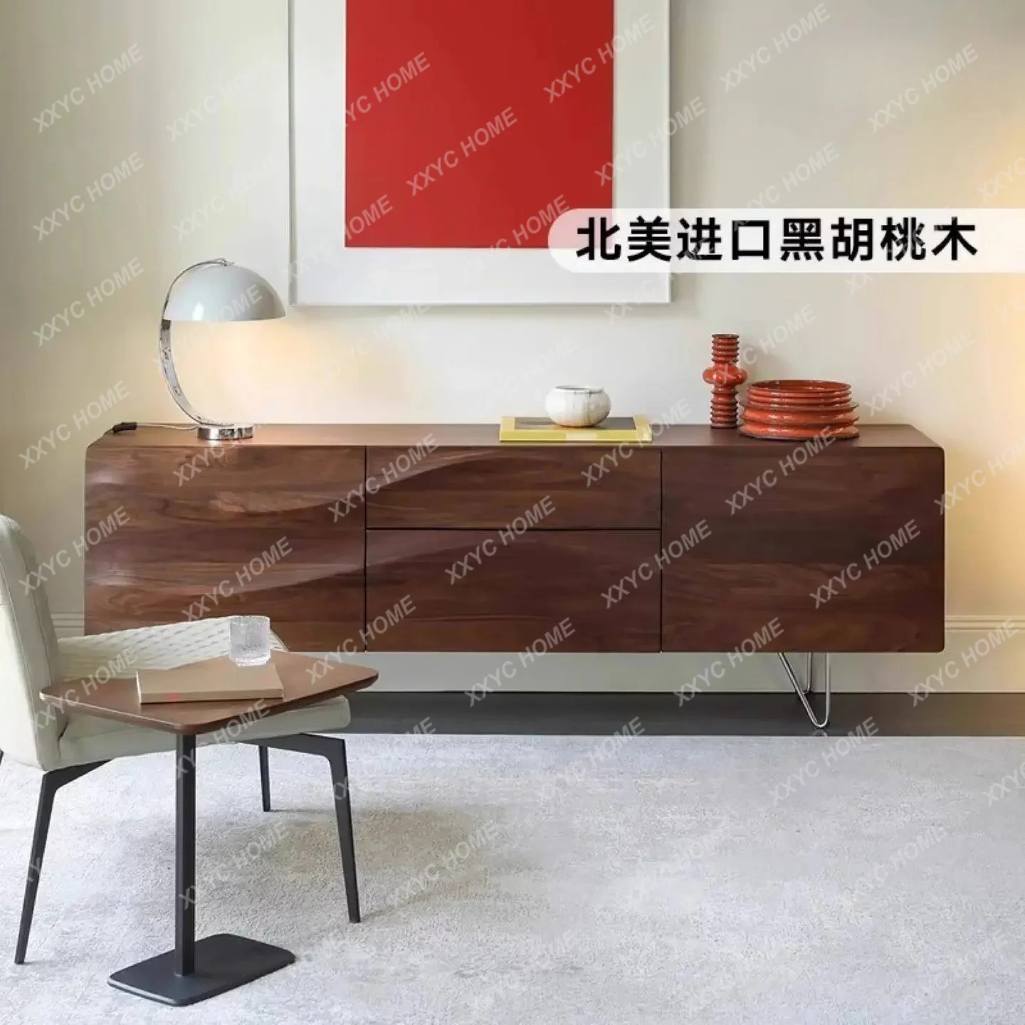 

N living room light luxury solid wood dining side cabinet simple modern log TV high storage storage cabinet