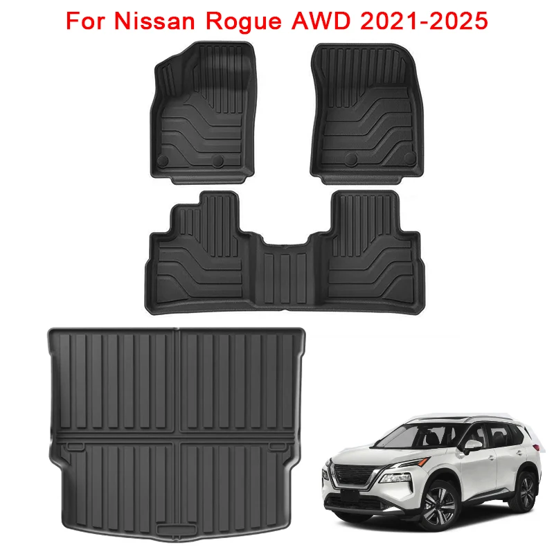 

for Nissan Rogue AWD 2021 2022 2023 2024 2025 TPE 3D Car Floor Mats Trunk Pad Accessories Black (Not for Select&Sport Models)