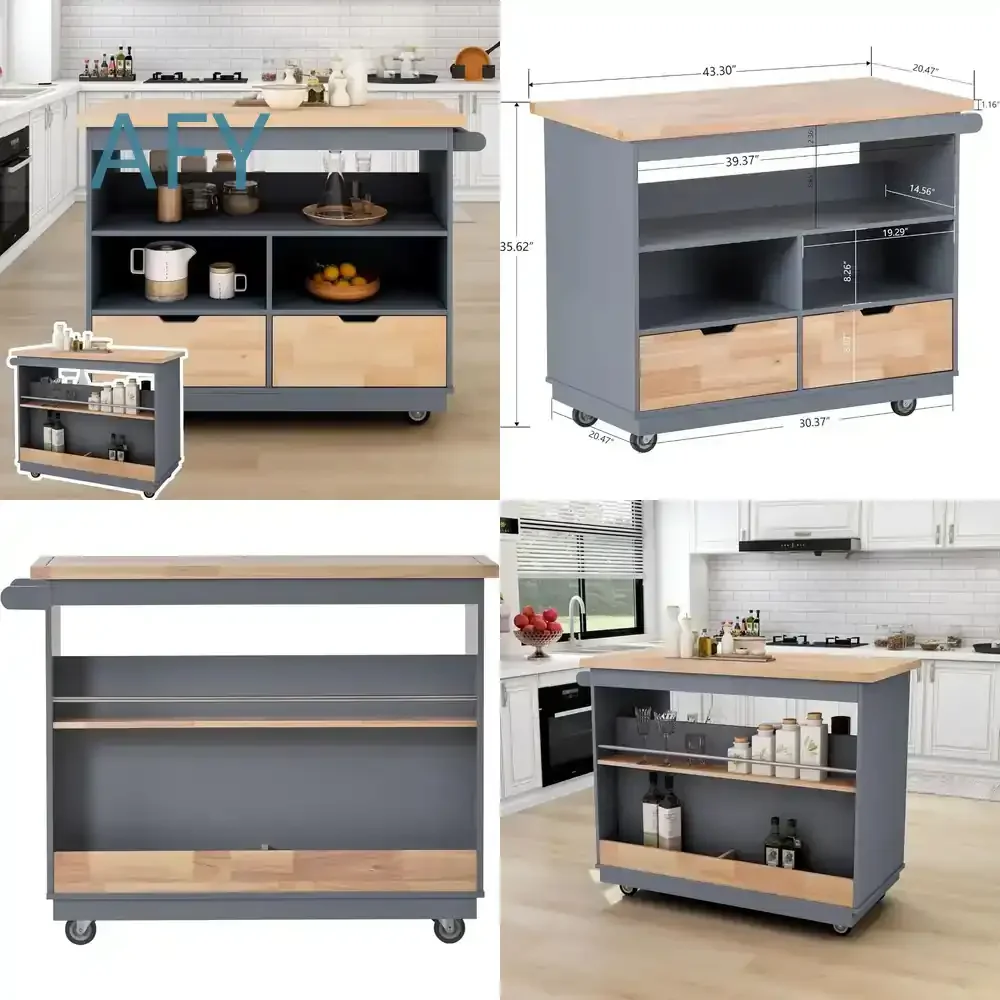 High Quality Kitchen Island Cart for Large Capacity Drawers Wooden Top Mobile Kitchen Cart for Small Kitchen Organization