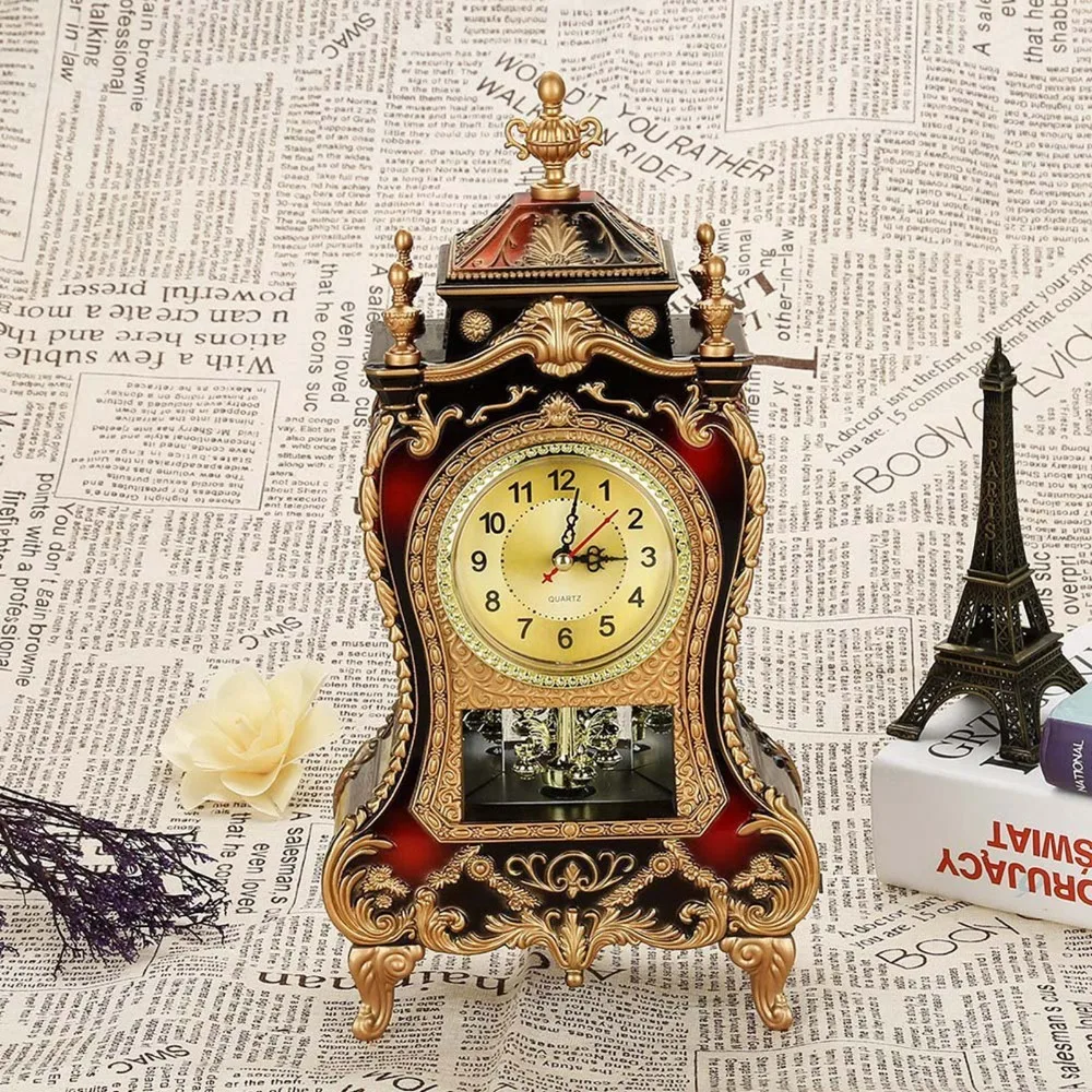 White Brown Vintage Desk Clock European Style 12 Songs Antique Table Clock Swing Pendulum Music Time Reporting Retro Alarm Clock