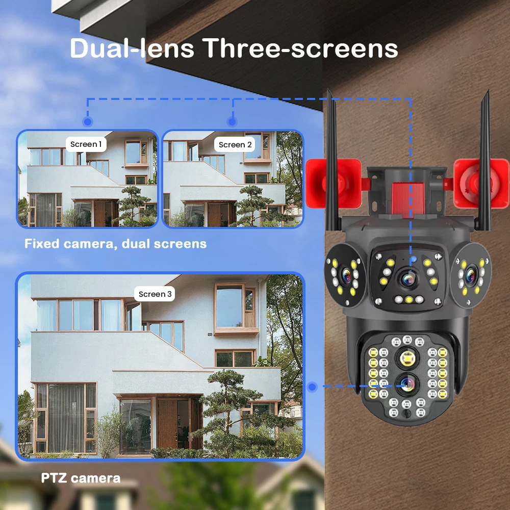 Hongnaer 8MP 4K Dual Lens Two Ways Audio Network Wireless CCTV PTZ IP V380 Pro CCTV Outdoor WiFi Security Camera