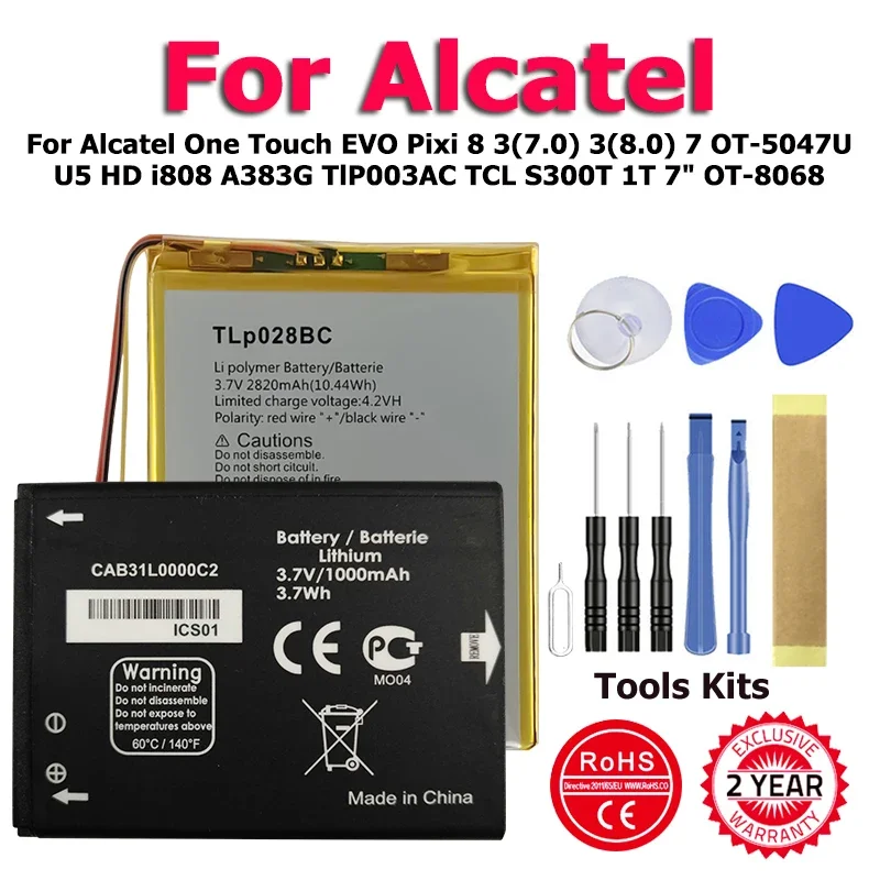 TLi013A1 Battery For Alcatel One Touch EVO Pixi 8 3(7.0) 3(8.0) 7 OT-5047U U5 HD i808 A383G TlP003AC TCL S300T 1T 7