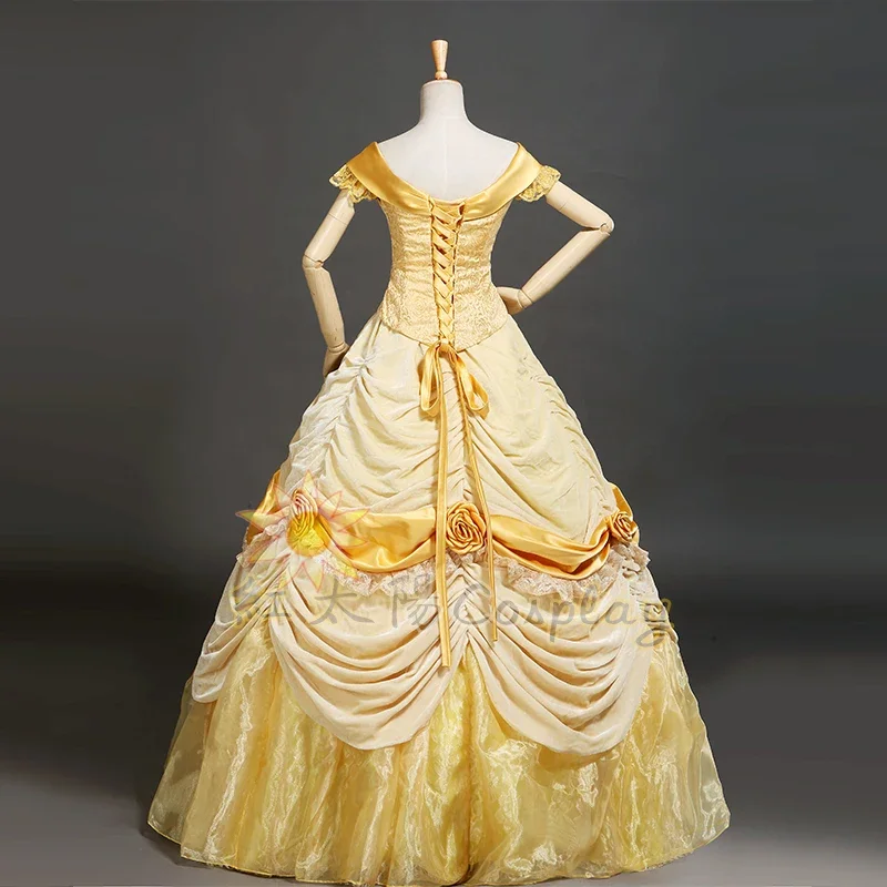 Custom Made Belle Princess Luxury Cosplay Costume Yellow Dress For Women Halloween Party Costumes