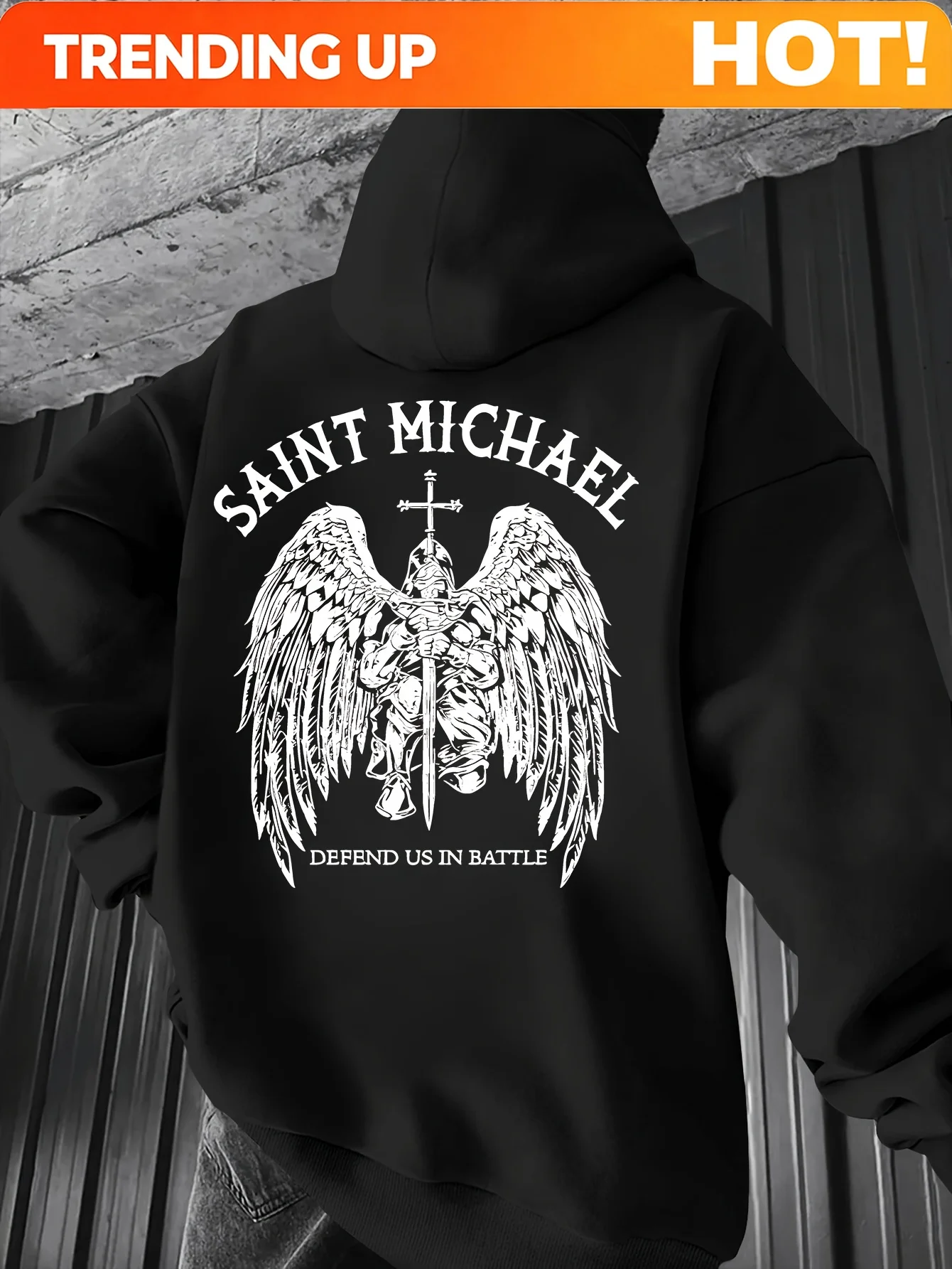 Customization Men'S Heavyweight Gothic Christian Hooded Sweatshirt | Saint Michael Combat Back Print, Navy Catholic Religious Ap