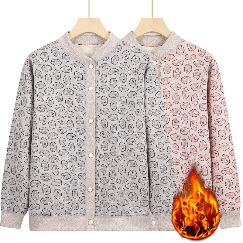 

Винтажный кардиган с принтом, женское пальто, бархатная теплая вязаная женская одежда, осенне-зимний свитер для мам среднего возраста, куртка